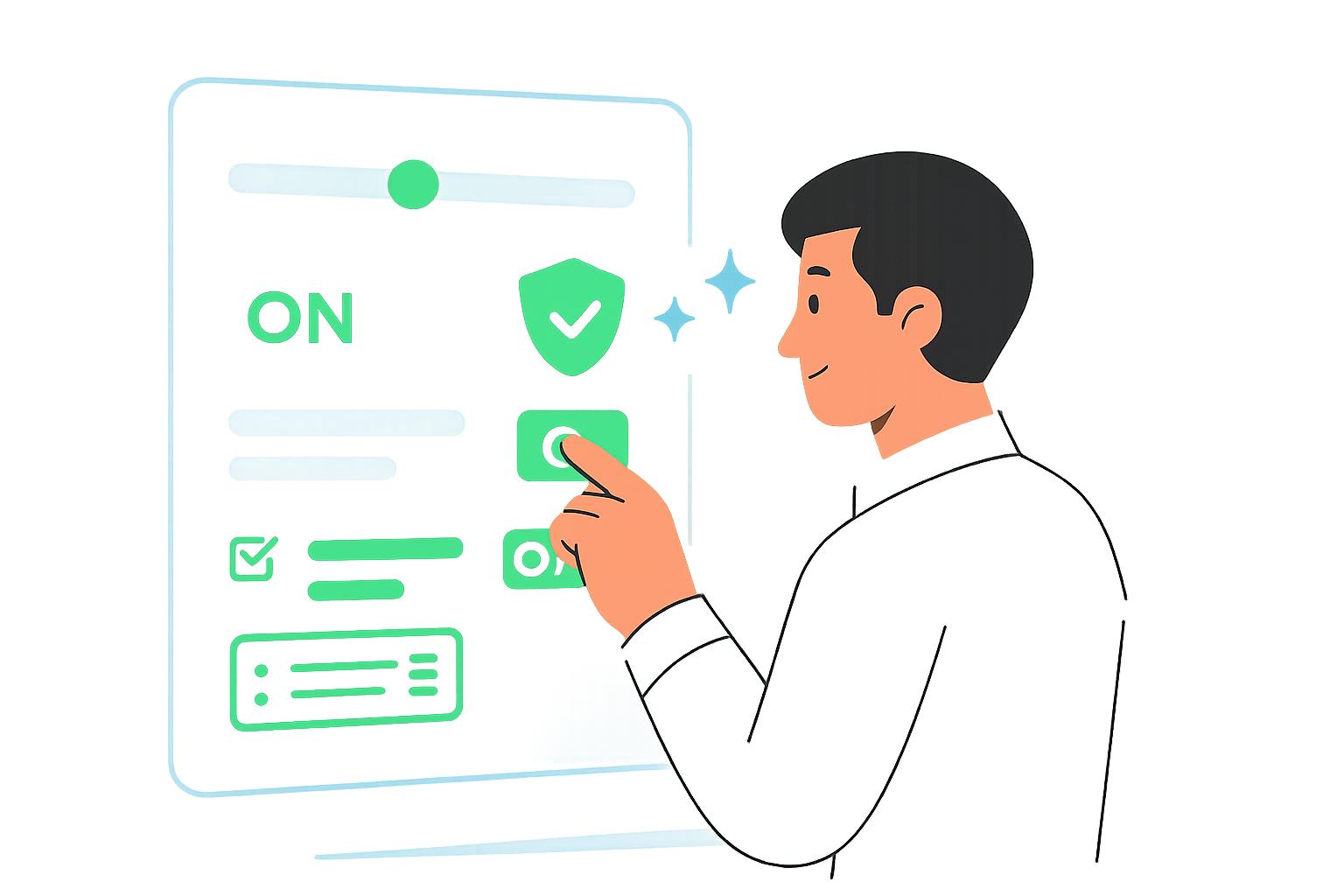 Admin panel showing detailed control toggles for different features